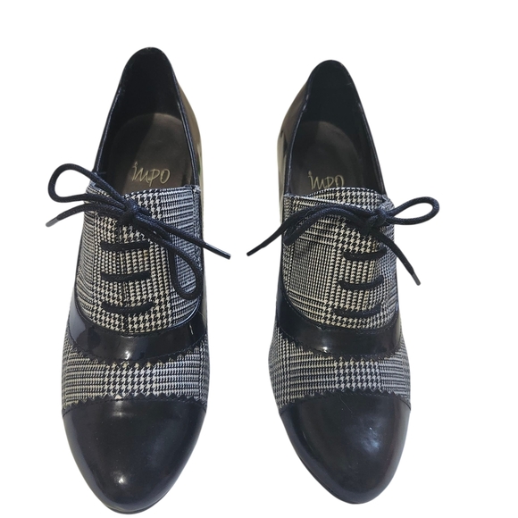 Vintage Impo Black White Plaid Oxford Heels Lace Up Ankle booties Retro US 7.5 - Picture 8 of 11